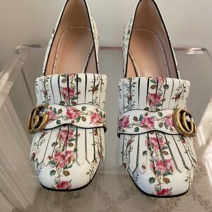 Floral Gucci Marmont Heel Loafer 8.5